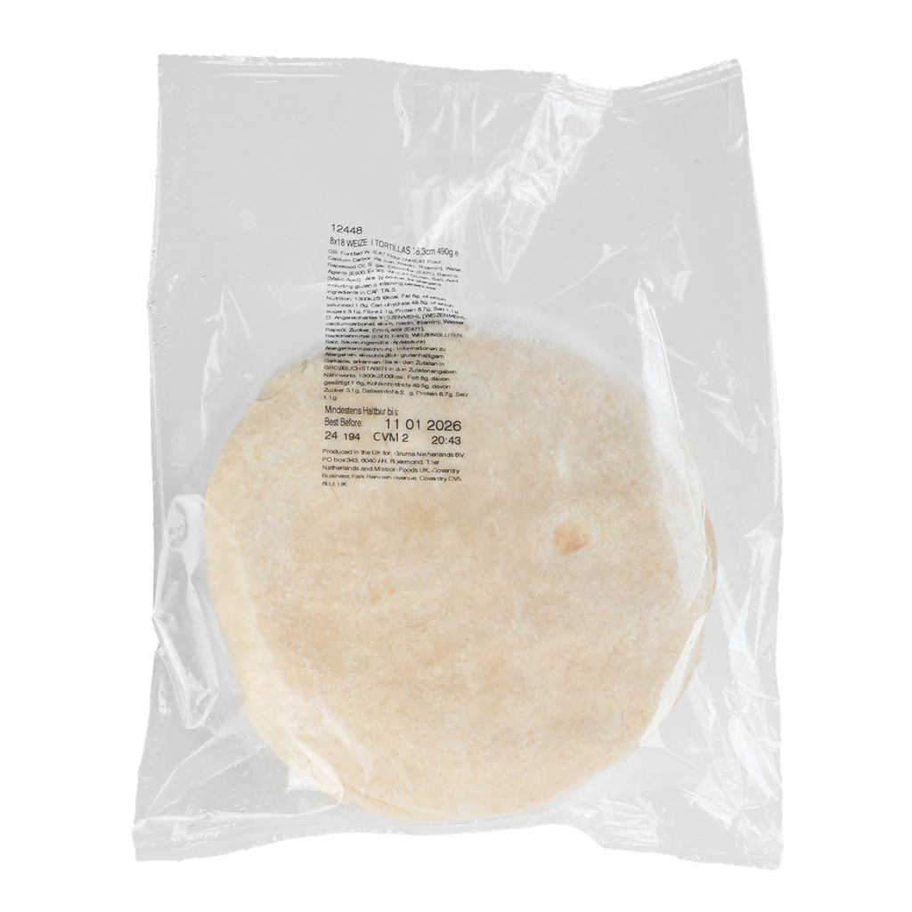 Weizenmehltortillas 6", Ø ca 16cm, 18 Stück a27g Beutel